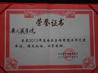 2013年度医院荣誉：宣传思想工作先进单位