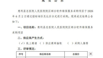 慈利县总医院人民医院院区部分软件维保服务维保服务采购项目成交公示